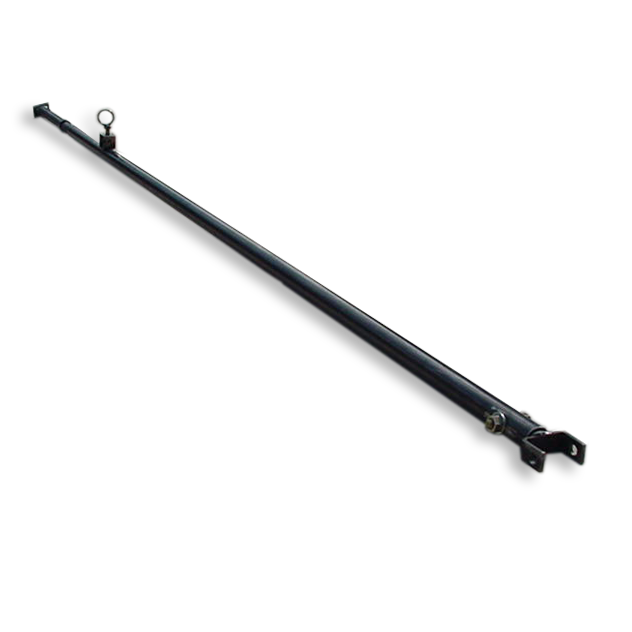 Black diagonal brace designed for stabilising basketball goals, featuring secure mounting brackets and durable steel construction.
