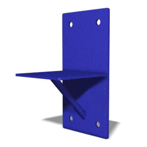 A durable blue steel wall bracket designed for securely mounting a manual winch.