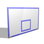 A laminated indoor basketball backboard with a blue border and key markings. Available in multiple sizes to suit different levels of play.