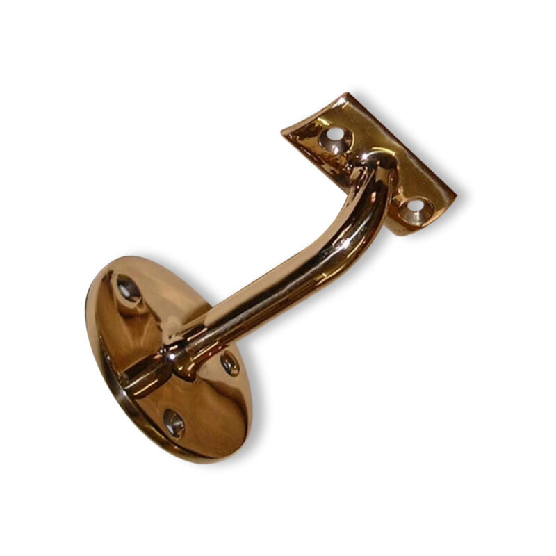 Polished brass ballet barre bracket designed for sturdy wall mounting of ballet barres.