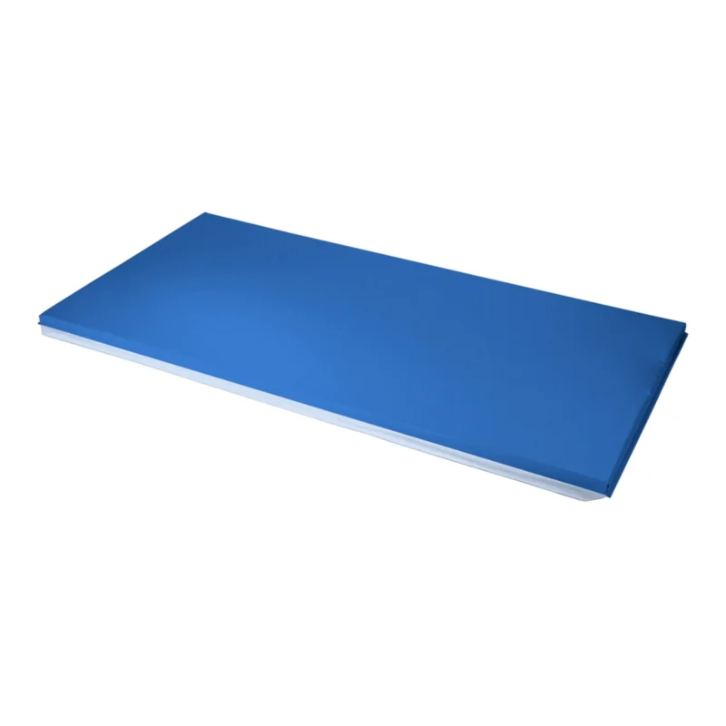 Single panel blue Panelite Gym Mat showing durable PVC construction and integrated hook-and-loop edges.